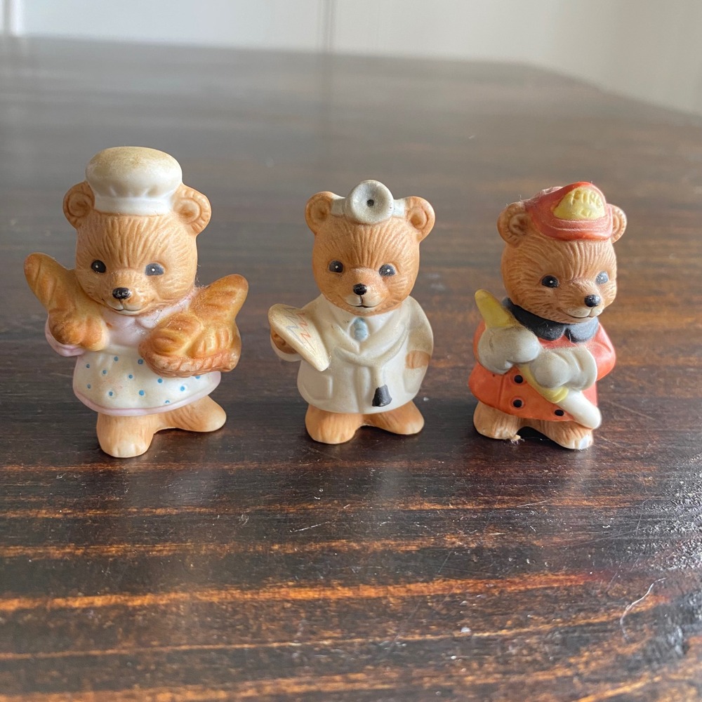 Vintage Homco Porcelain Bear Figurines Set of 3 Baker Doctor Fireman 8820 Career